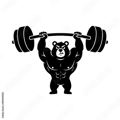 Powerful Bear Gym Mascot Lifting Heavy Barbell Vector