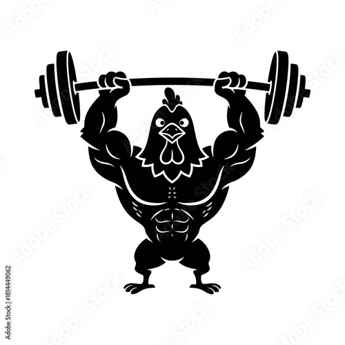 Strong Chicken Rooster Bodybuilder Lifting Barbell Vector
