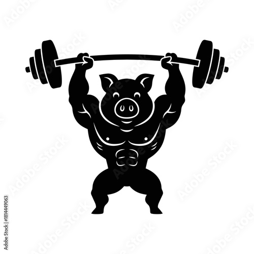 Muscular Pig Hog Powerlifter Lifting Barbell Vector