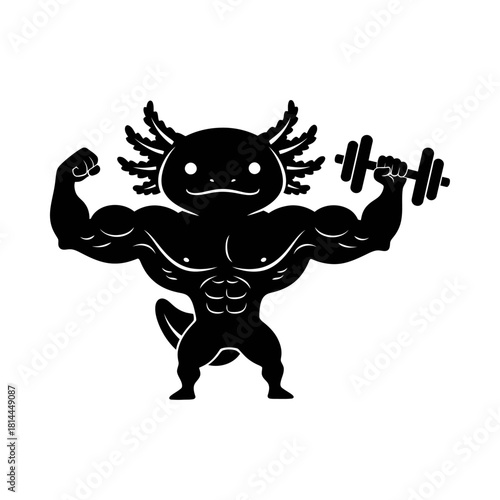 Cute Axolotl Salamander Bodybuilder Flexing Muscles Vector