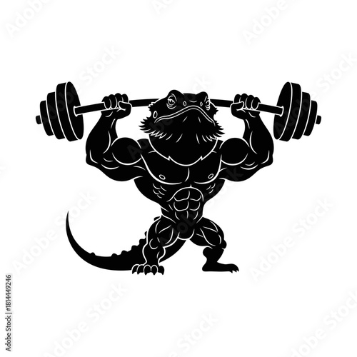 Strong Bearded Dragon Lizard Squatting with Barbell Vector
