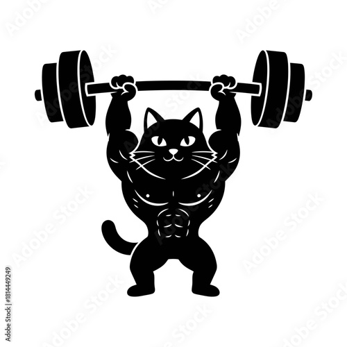 Muscular Cat Gym Mascot Lifting Weights Vector
