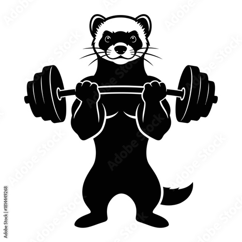 Cute Ferret Weasel Bodybuilder Holding Barbell Vector