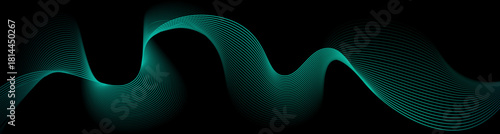 A visually dynamic composition of layered blue wave lines forming smooth curves across a dark backdrop. The design has a futuristic, digital aesthetic suitable for corporate presentations, tech market