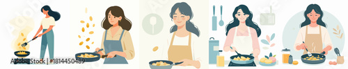 vector woman fried potatoes