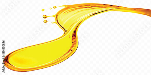 abstract smooth liquid cooking oil splashing with droplets in curve style isolated on white background