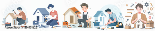 vector young man building a house