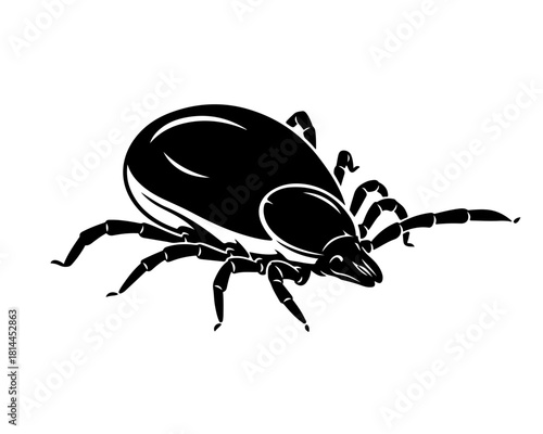 Striking black silhouette vector illustration of a crawling tick, ideal for designs related to pest control, wildlife, outdoor health, and disease prevention