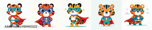 cute tiger vector in super hero costume