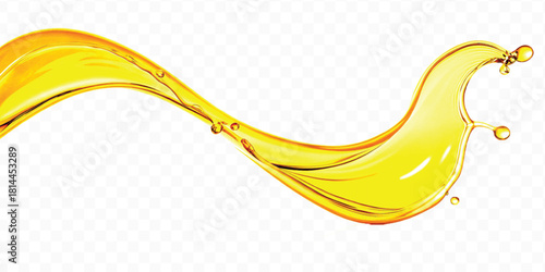 abstract smooth liquid cooking oil splashing with droplets in curve style isolated on white background