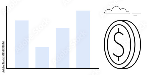 Financial growth concept. Financial growth is highlighted with a bar chart and dollar symbol. Financial growth for business, investment, economic analysis, revenue tracking, financial planning