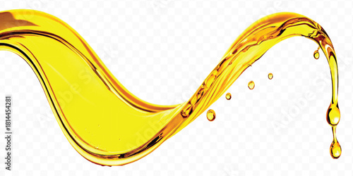 abstract smooth liquid cooking oil splashing with droplets in curve style isolated on white background