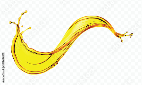 abstract smooth liquid cooking oil splashing with droplets in curve style isolated on white background