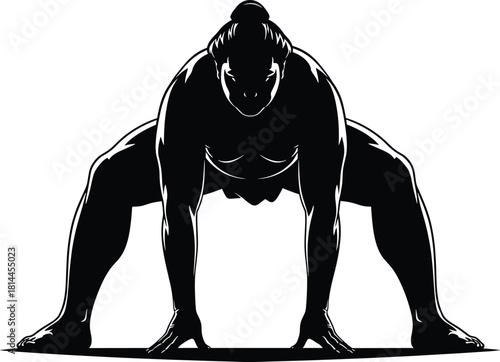 Black silhouette of sumo wrestler in starting stance, sumo wrestler, sumo, wrestler, martial arts, sport, combat, athlete, japanese wrestling, traditional sport, strength, power, competition, fighting