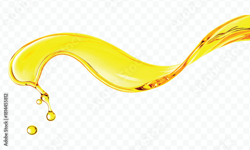 abstract smooth liquid cooking oil splashing with droplets in curve style isolated on white background