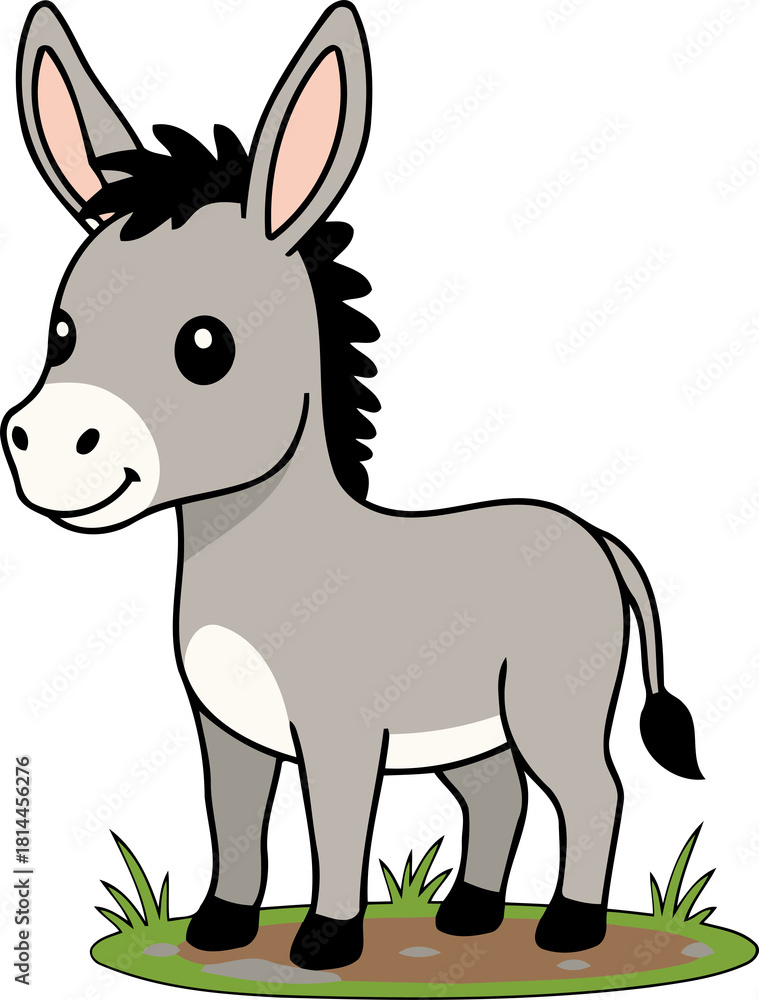Fototapeta premium Cute Donkey Standing On Grass - Animal Character Illustration Isolated on Transparent Background