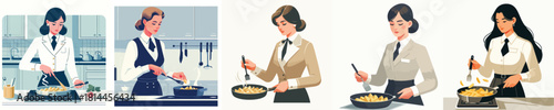 vector of secretary frying potatoes
