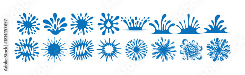 Set of blue splash icon elements liquid drops and splatters water waves vector illustration