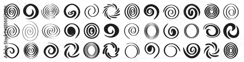 Funnel or swirl icons. Black vortex logo. Set of spiral element. Funnel icon collection
