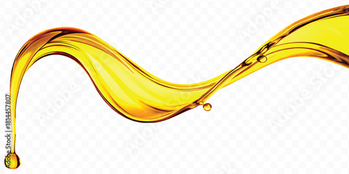 abstract smooth liquid cooking oil splashing with droplets in curve style isolated on white background