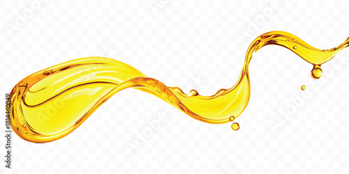 abstract smooth liquid cooking oil splashing with droplets in curve style isolated on white background