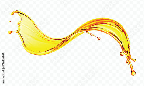 abstract smooth liquid cooking oil splashing with droplets in curve style isolated on white background