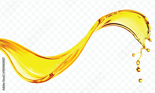 abstract smooth liquid cooking oil splashing with droplets in curve style isolated on white background
