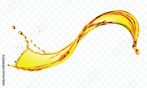 abstract smooth liquid cooking oil splashing with droplets in curve style isolated on white background