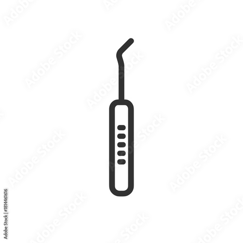 Dental scaler icon with angled tip and marked handle in simple black minimal style