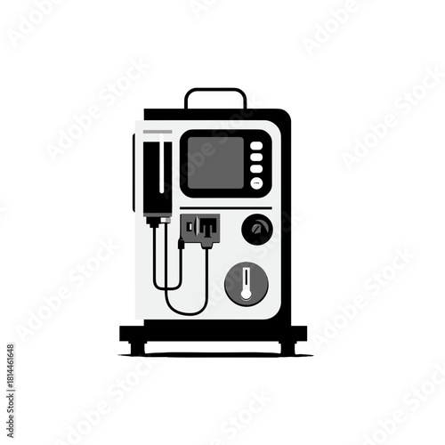 Bold two-tone dialysis machine icon with monitor, pump system and tubing in modern flat design