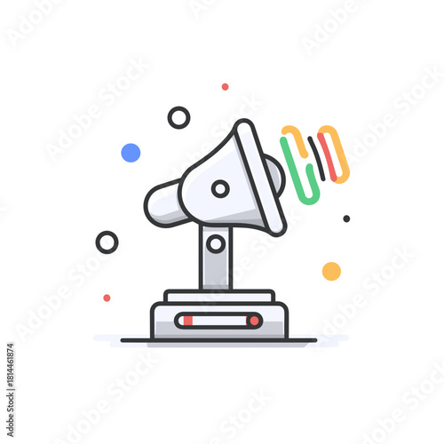 A colorful doppler scanner illustration with a stylized medical sensor emitting vibrant waves on a clean white background