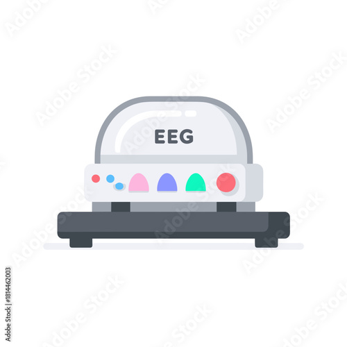 A modern dome-style EEG machine with colorful indicator lights and a flat base