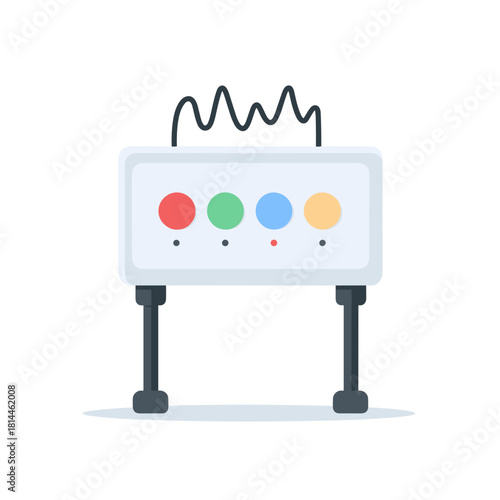A compact EEG unit with colorful buttons and a waveform cable on a four-leg stand