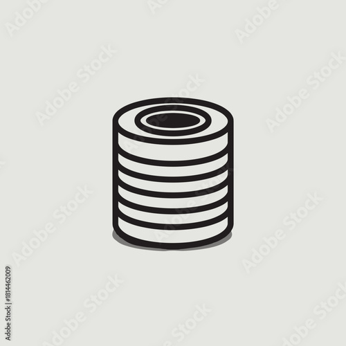 Black elastic bandage roll icon with evenly stacked horizontal layers in a cylindrical shape
