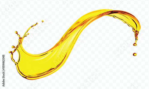 abstract smooth liquid cooking oil splashing with droplets in curve style isolated on white background