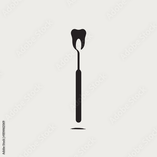 Dental probe icon with tooth silhouette in simple black minimal style