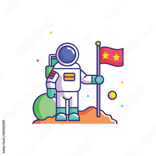 Colorful Astronaut Planting Flag Illustration