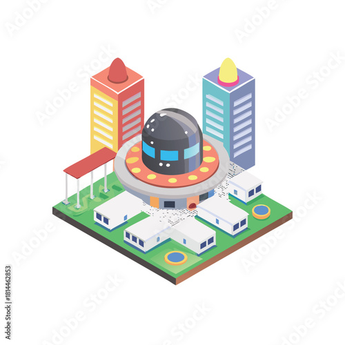 Colorful Futuristic Space City Structure Icon