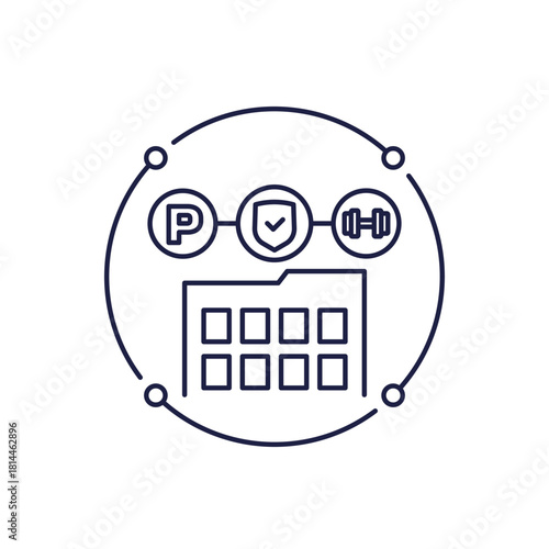 facility services, building amenities icon in line design