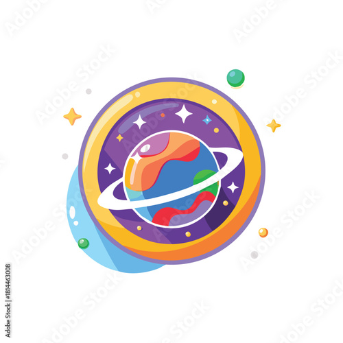 Colorful Galaxy Themed Badge Illustration