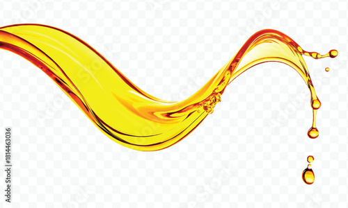abstract smooth liquid cooking oil splashing with droplets in curve style isolated on white background