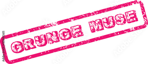 Hot pink Grunge Muse stamp with floral details, on a white background