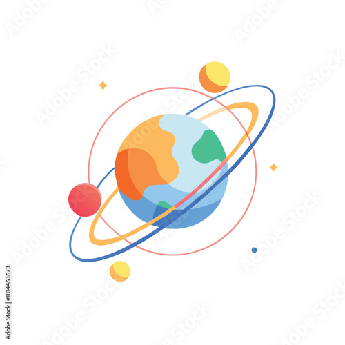 Colorful Orbit Path Around Planet Illustration