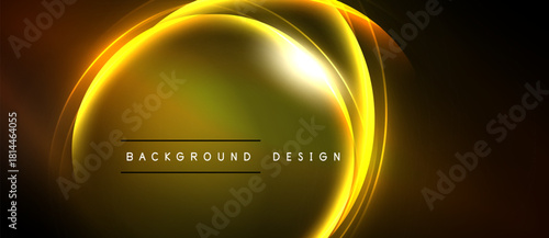 Golden light curves create abstract oval shape. Dark background emphasizes bright glow, modern design element.