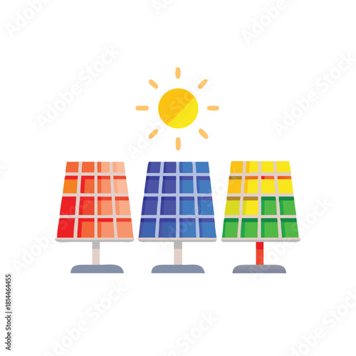 Colorful Solar Panels Absorbing Light Illustration