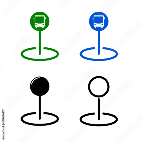 Map pointer with bus icon . bus station and location pin icon vector . bus station location sign pin icon ux ui destination,fill and stroke