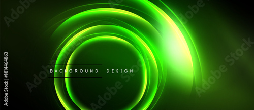 Abstract green neon circles over dark background. Modern design element, vibrant glow, dynamic composition. Perfect for digital projects.