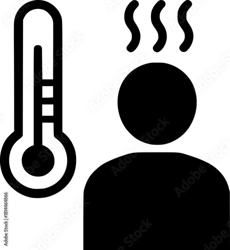 Minimalist Black and White Vector of Thermometer and Fever Icon. Medical healthcare temperature diagnostic symbol