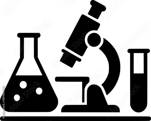Medical Research Laboratory Vector, Minimal Black Icon for Healthcare and Science Illustration