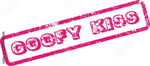 Pink floral Goofy Kiss stamp with grungy texture and playful design element